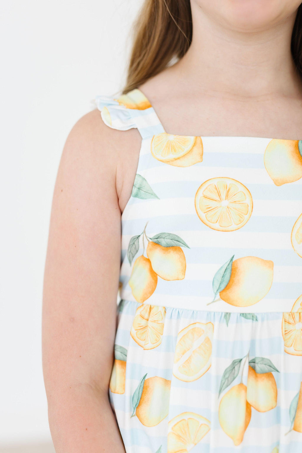 Mila & Rose ® Lovely Lemons Ruffle Maxi Dress — detail close-up