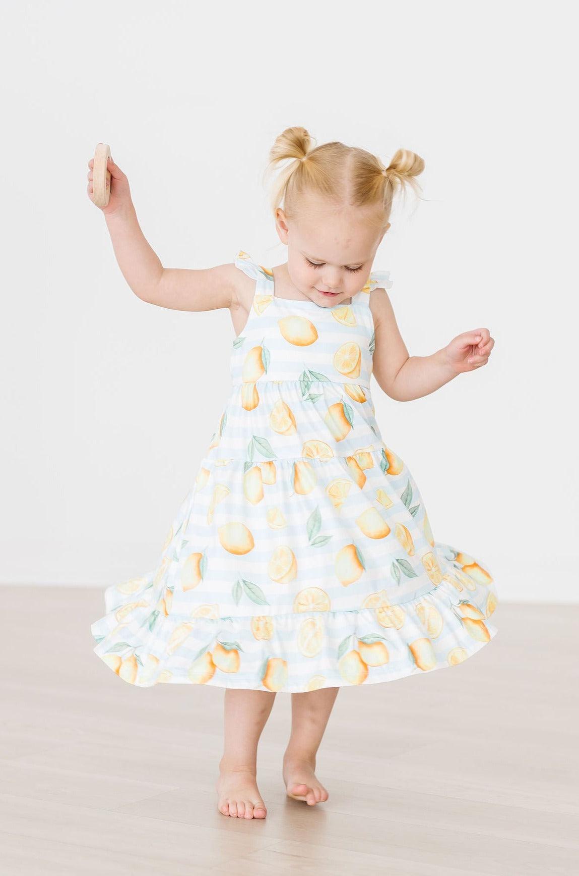 Mila & Rose ® Lovely Lemons Ruffle Maxi Dress — back view