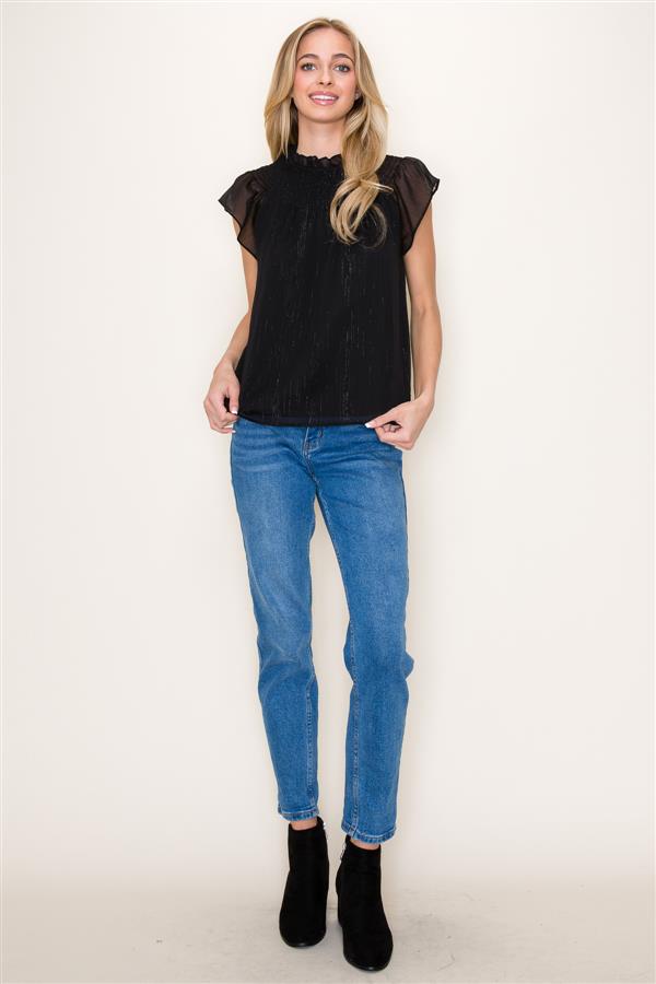 KADOU BOUTIQUE Ruffle Neck Lurex Striped Top — color detail