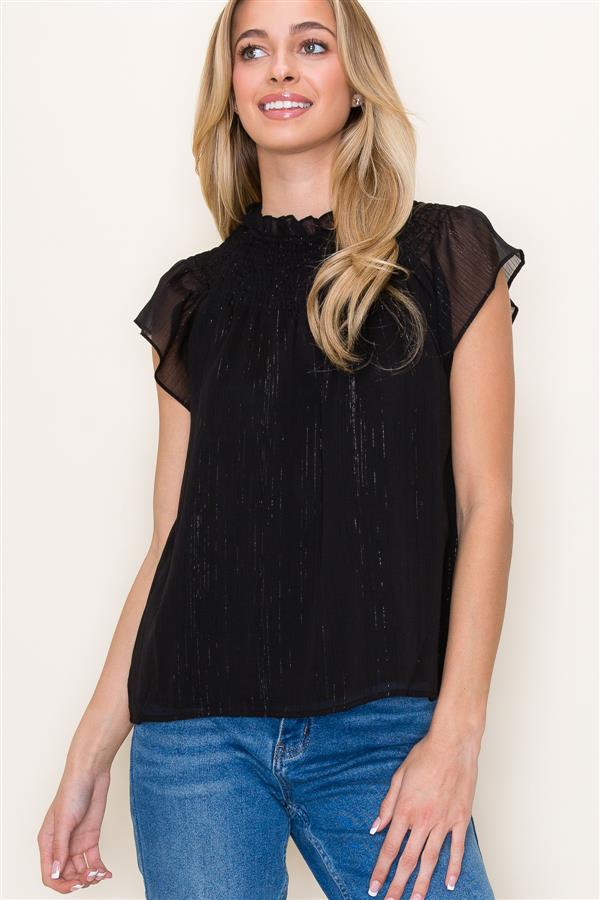 KADOU BOUTIQUE Ruffle Neck Lurex Striped Top — main product shot