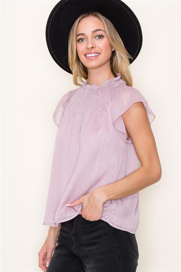 KADOU BOUTIQUE Ruffle Neck Lurex Striped Top — comparison shot