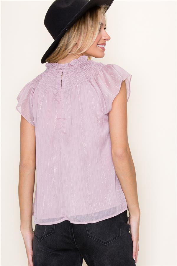 KADOU BOUTIQUE Ruffle Neck Lurex Striped Top — alternative angle