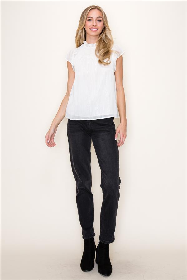 KADOU BOUTIQUE Ruffle Neck Lurex Striped Top — side view