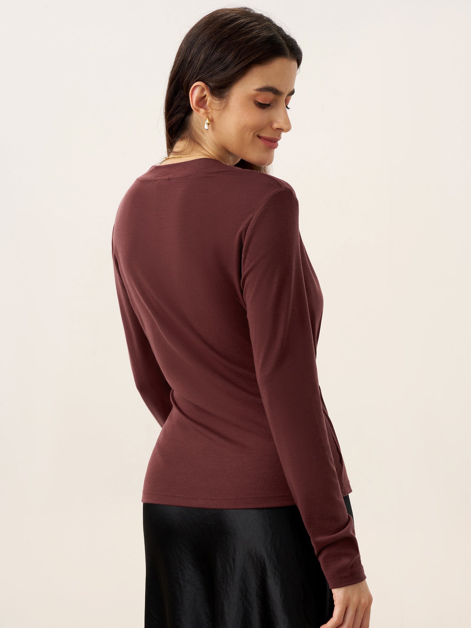 LINTICO Wool Lyocell Asymmetric Ruched Overlap V-Neck Top TILLY — comparison shot