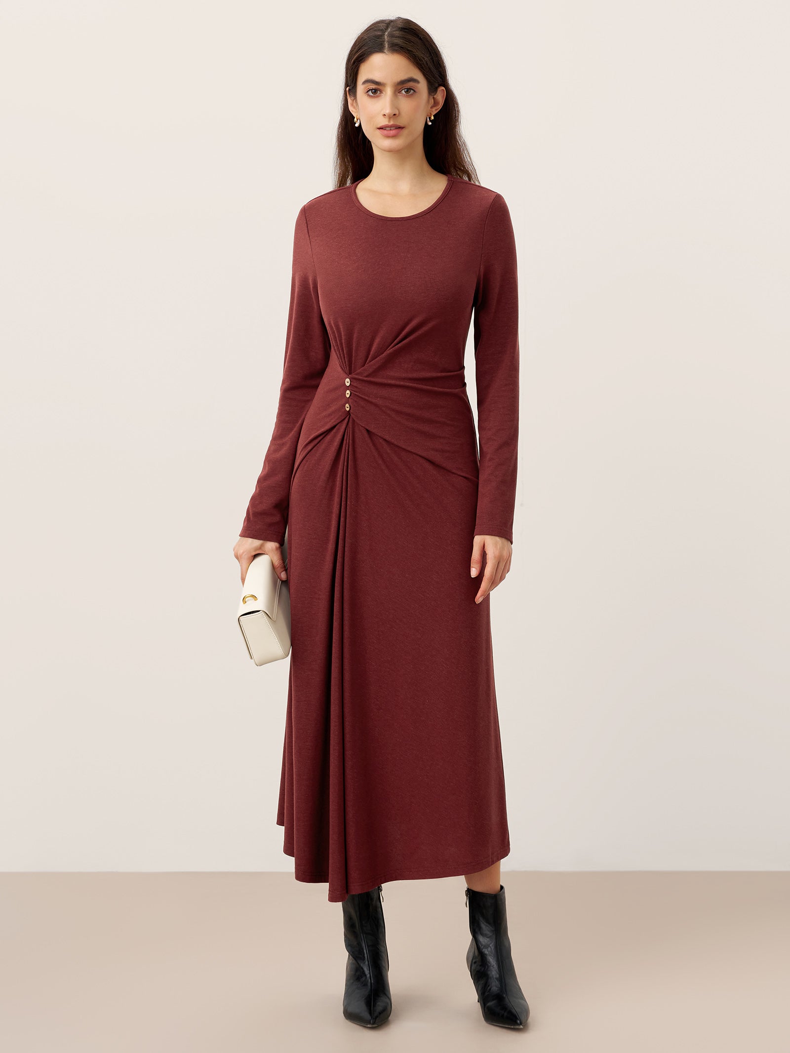 LINTICO LINTICO Wool Lyocell Side-Waist Ruched Maxi Dress ELSINORE — main product shot