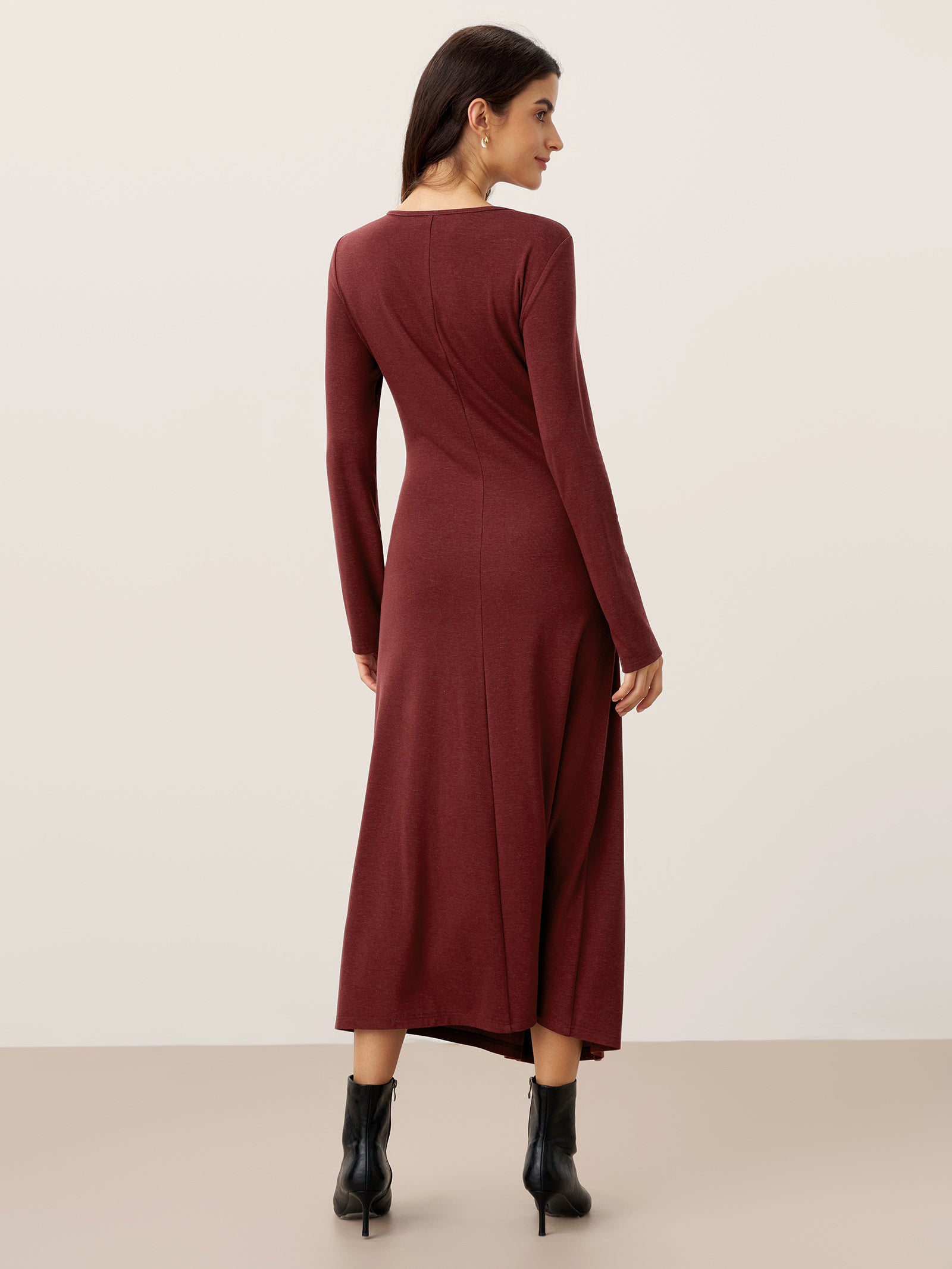 LINTICO LINTICO Wool Lyocell Side-Waist Ruched Maxi Dress ELSINORE — detail shot 6