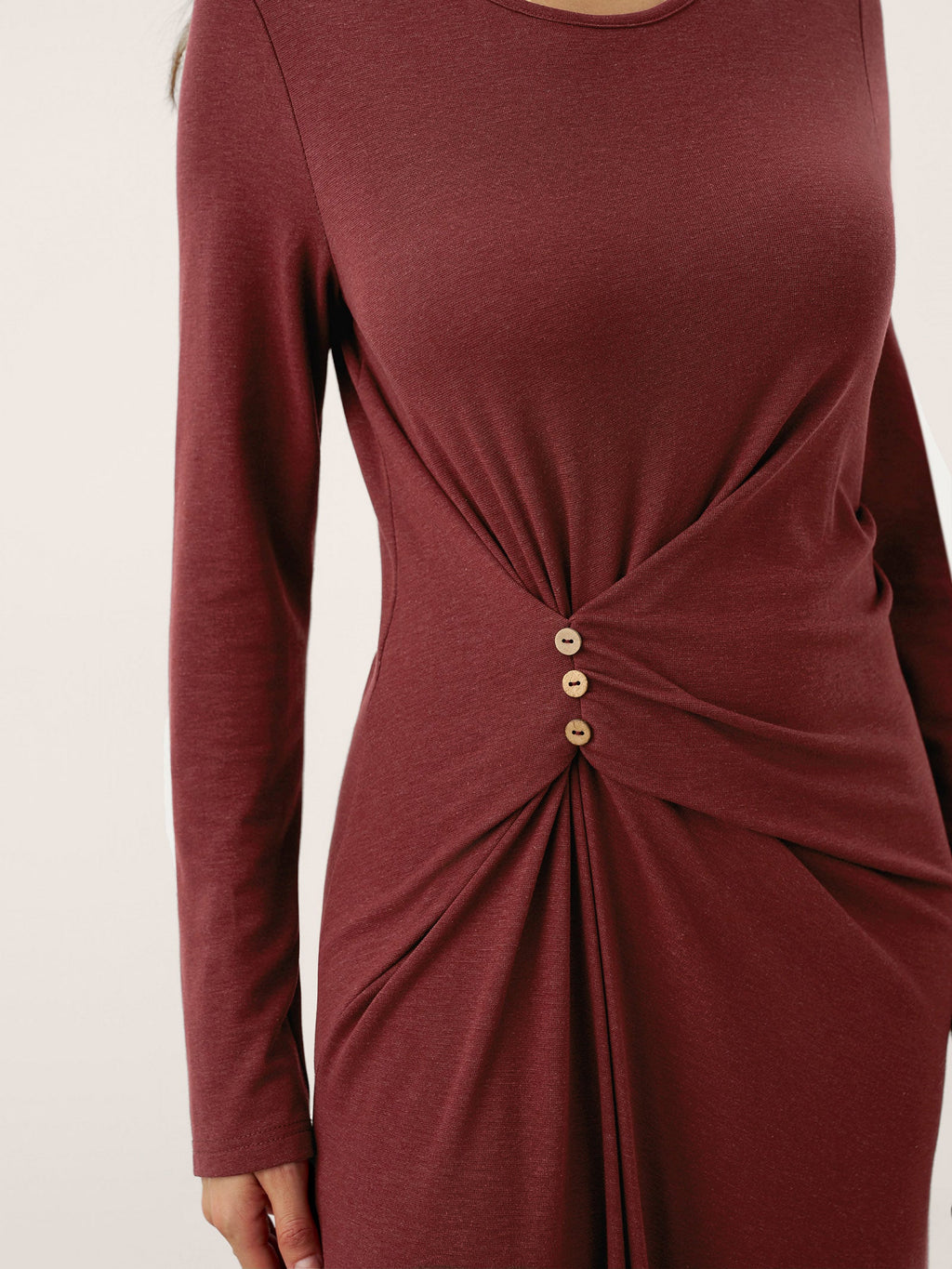 LINTICO LINTICO Wool Lyocell Side-Waist Ruched Maxi Dress ELSINORE — detail shot 7