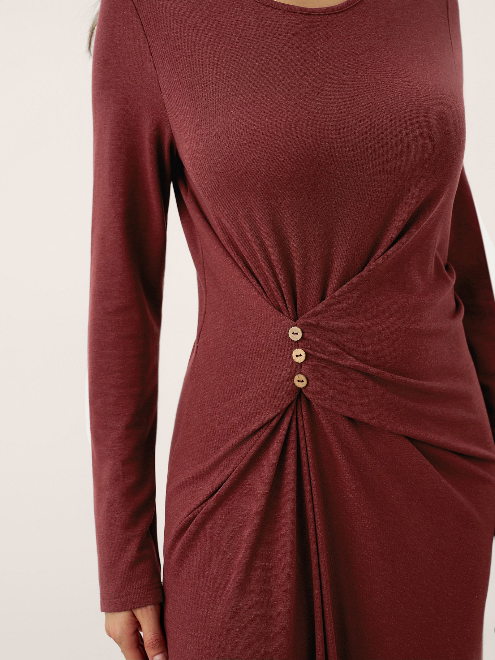 LINTICO LINTICO Wool Lyocell Side-Waist Ruched Maxi Dress ELSINORE — detail shot 7