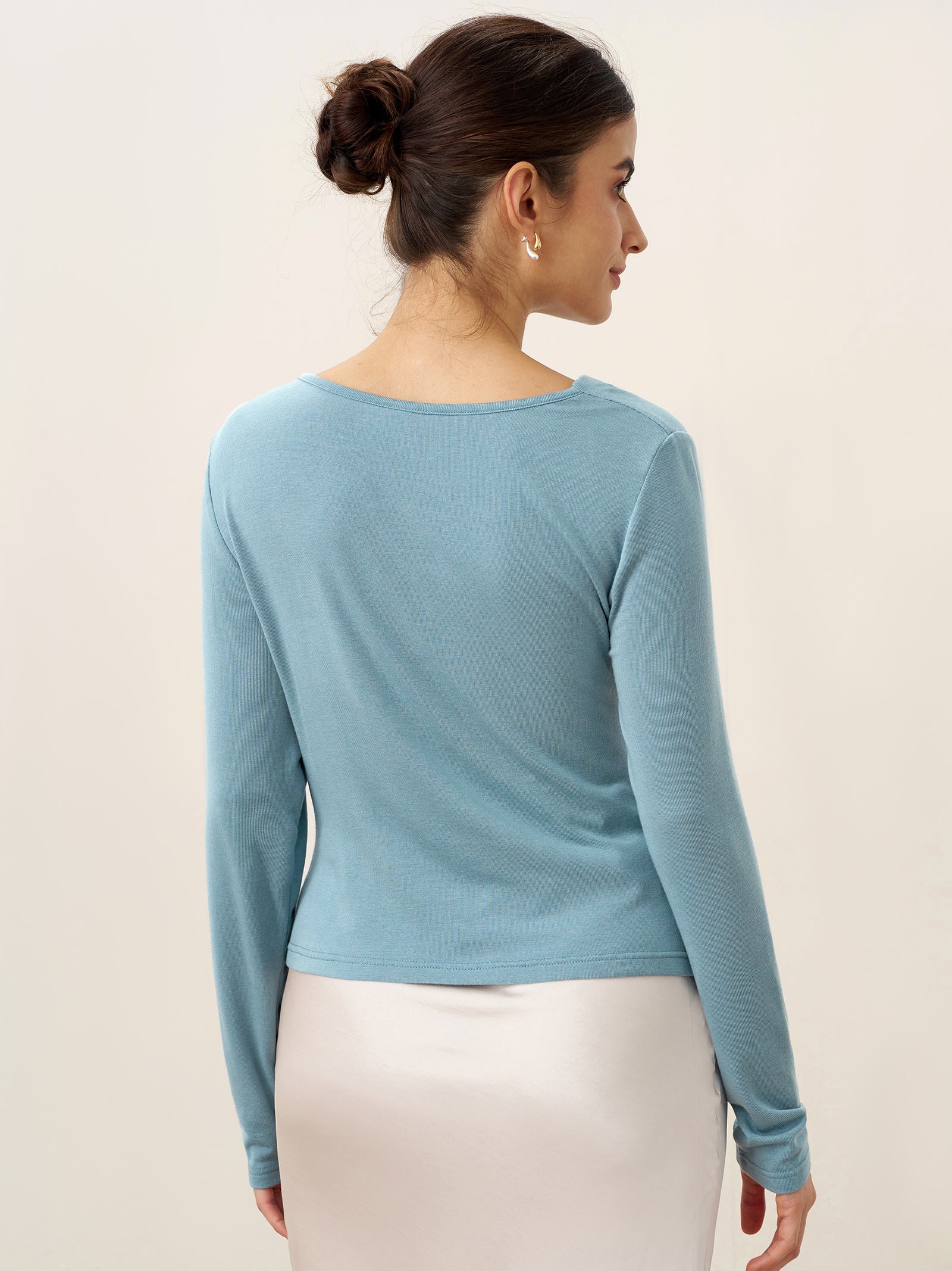 LINTICO LINTICO Wool Lyocell Twisted V-Neck Ruched Top NATALIE — tops-jersey tops category context