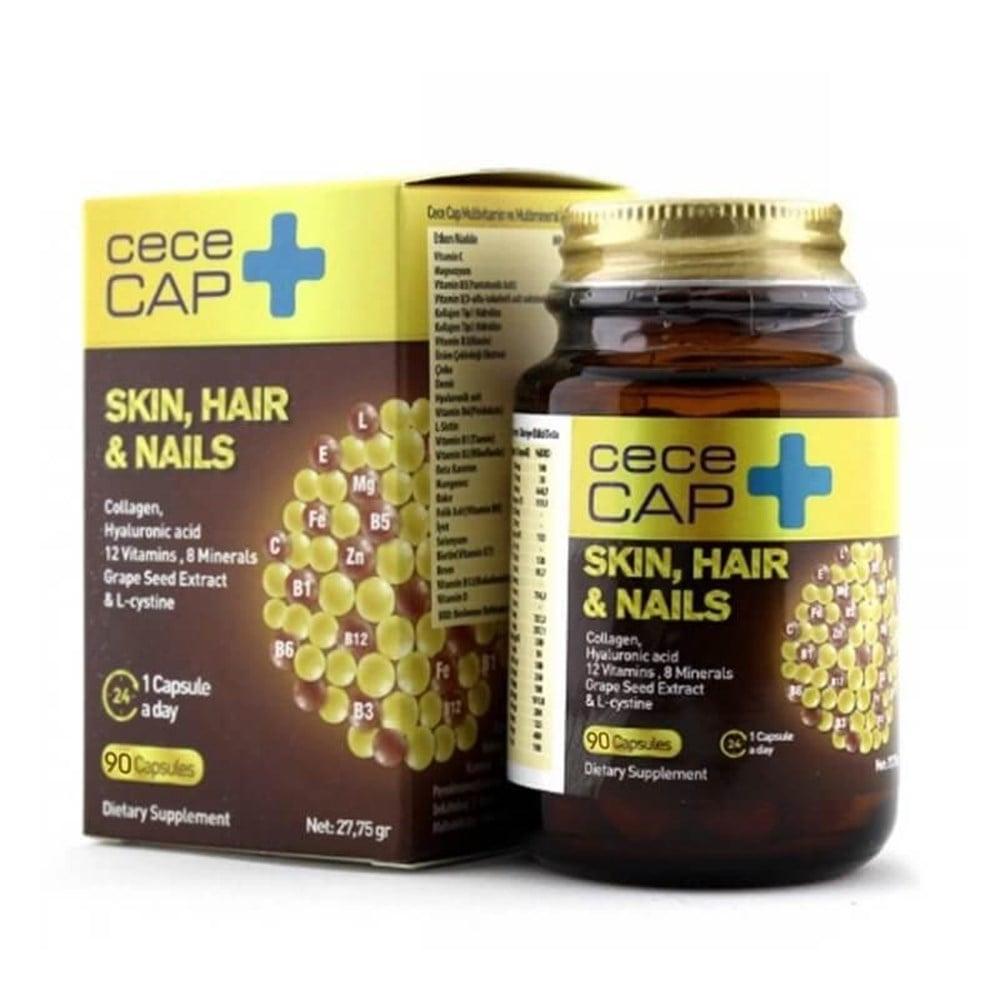 CeceCap Skin, Hair & Nails Supplement - 90 Capsules, Collagen, Hyaluronic Acid, Multivitamin