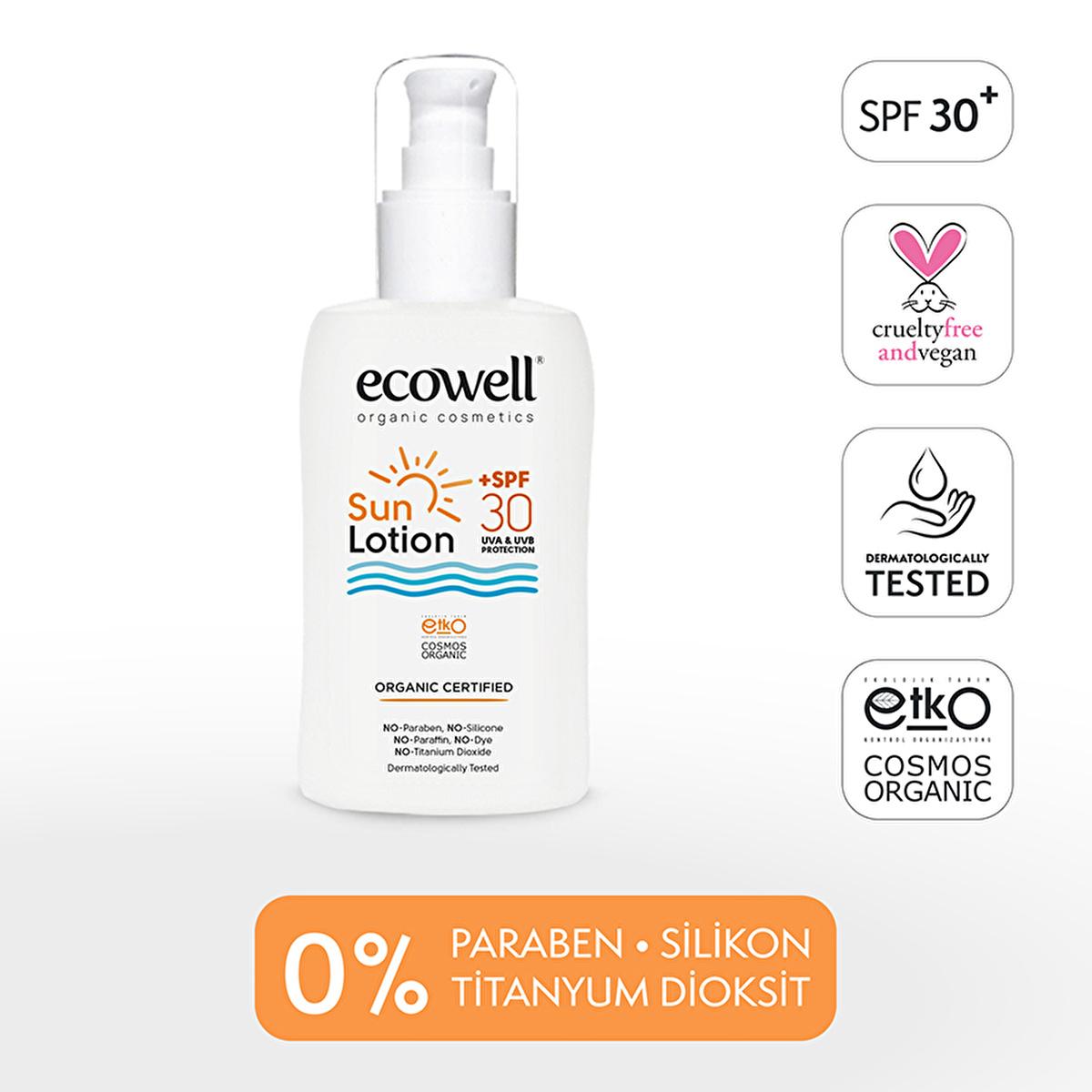 Ecowell Organic Sunscreen Lotion - 30 SPF, Vegan & Mineral UVA UVB Protection, Moisturizing & Eco-Friendly