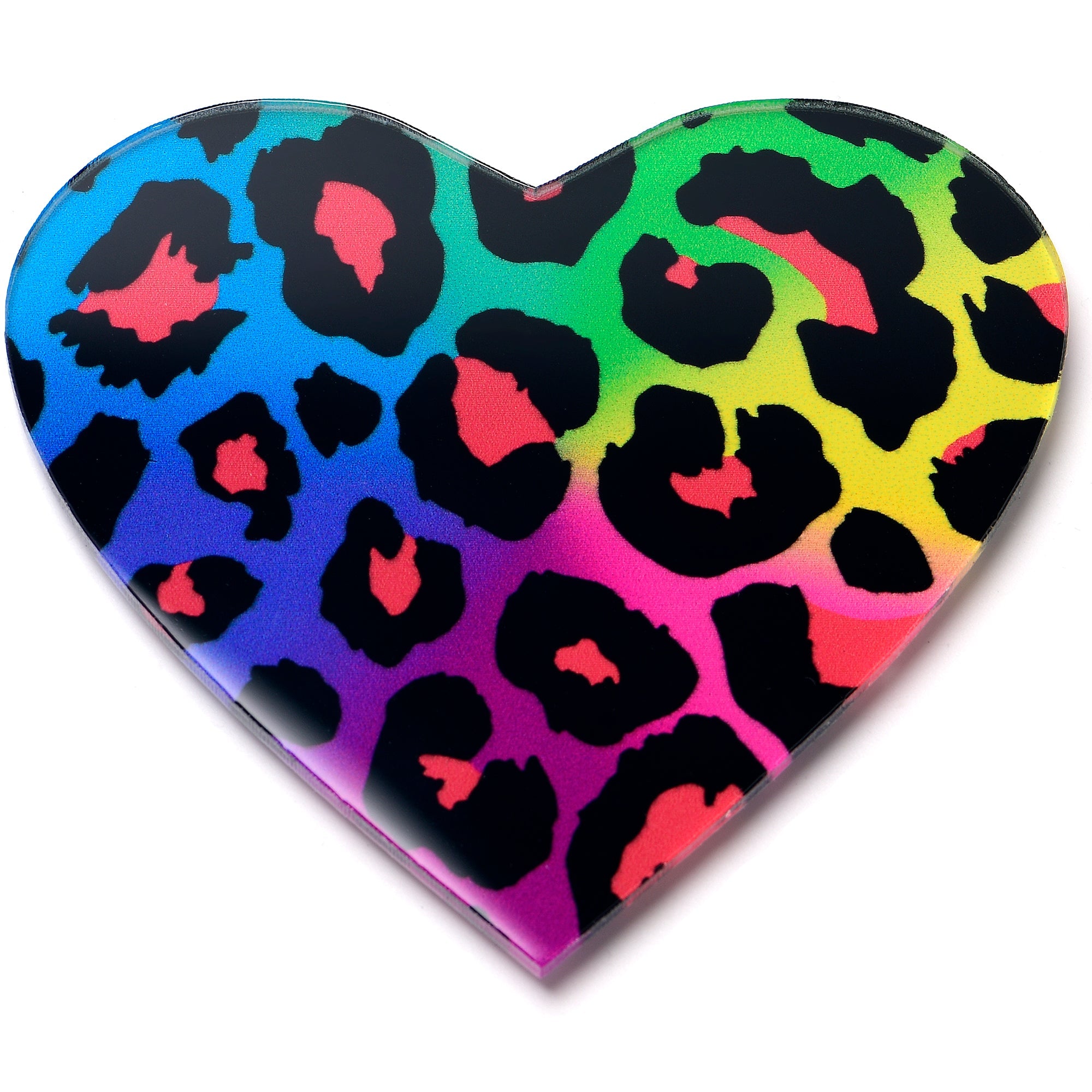 BodyCandy Acrylicious Rainbow Cheetah Print Heart Magnet by Onyx O — main product shot