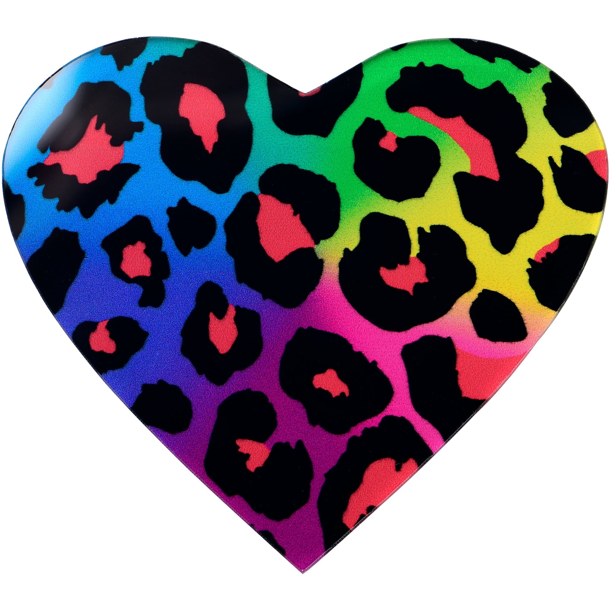 BodyCandy Acrylicious Rainbow Cheetah Print Heart Magnet by Onyx O — in-use photo