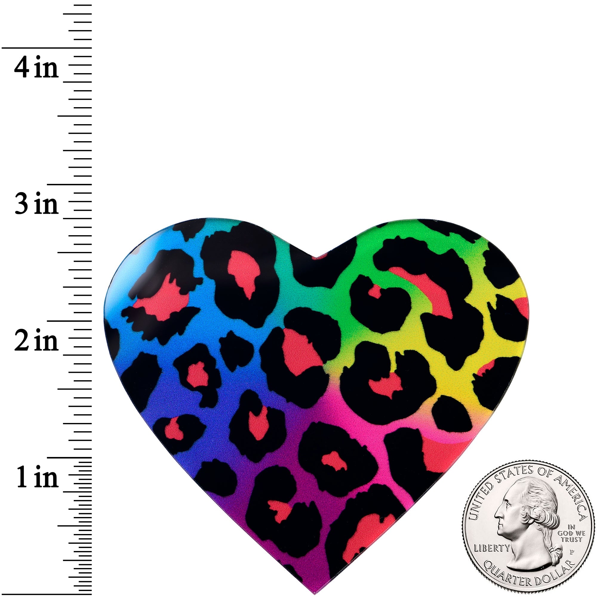 BodyCandy Acrylicious Rainbow Cheetah Print Heart Magnet by Onyx O — back view