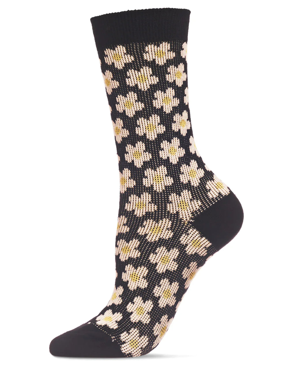 KADOU BOUTIQUE Women's Mod Vintage Style Sweet Daisy Crew Sock — detail close-up
