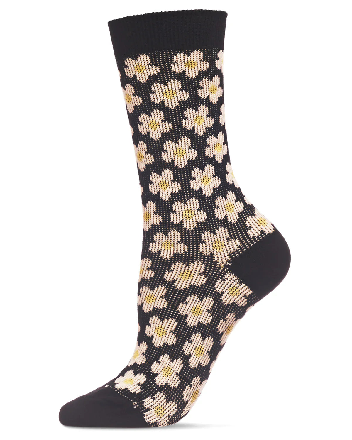 KADOU BOUTIQUE Women's Mod Vintage Style Sweet Daisy Crew Sock — detail close-up