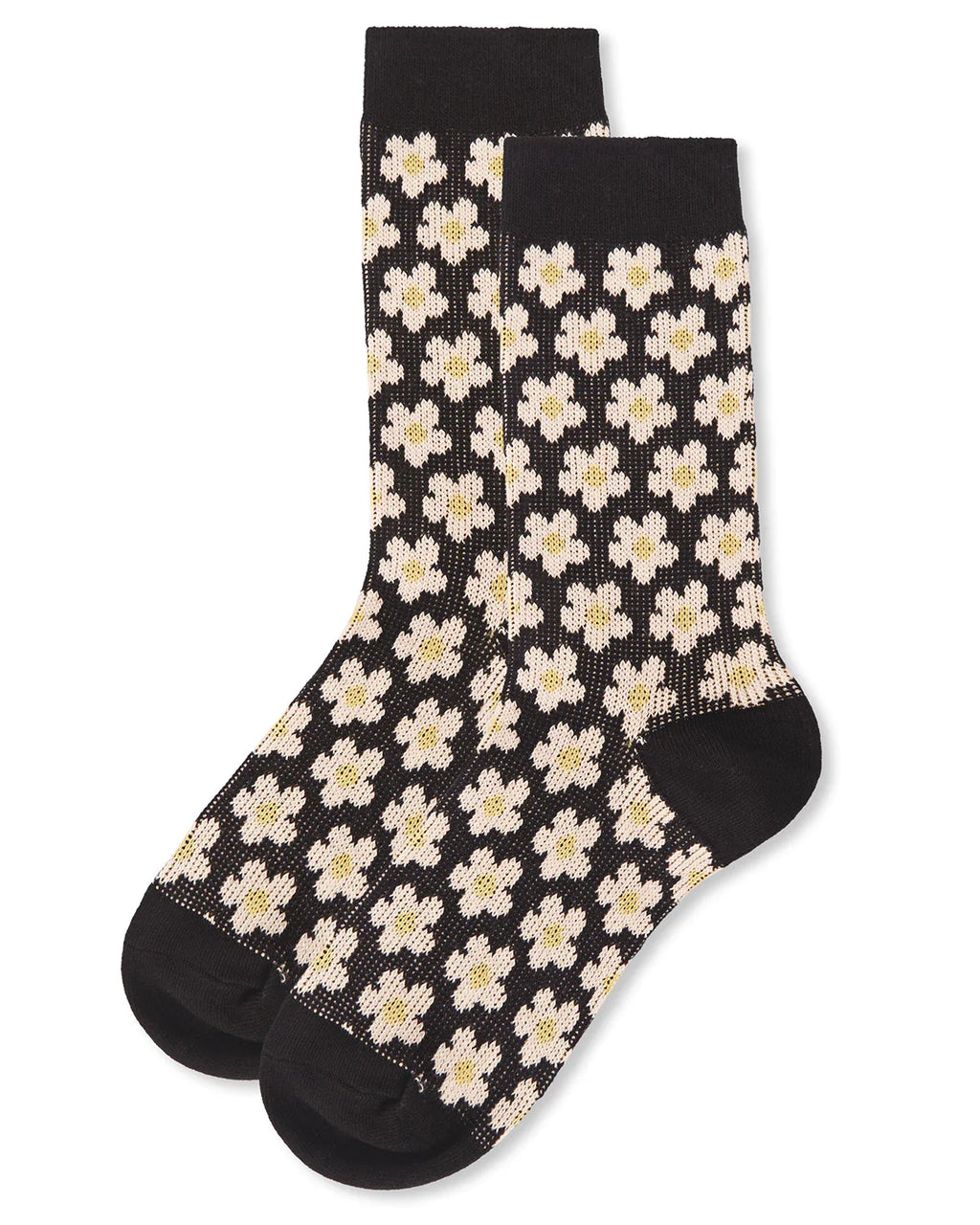 KADOU BOUTIQUE Women's Mod Vintage Style Sweet Daisy Crew Sock — side view
