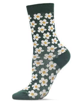 Women's Mod Vintage Style Sweet Daisy Crew Sock