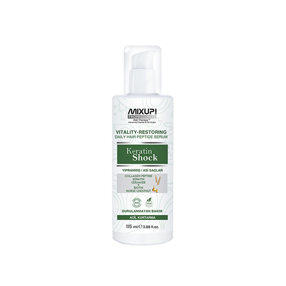 Mixup. Keratin Hair Serum: Repair, Smooth & Shine - Peptide, Collagen, Anti-Frizz Treatment for Damaged Hair, Split End Repair