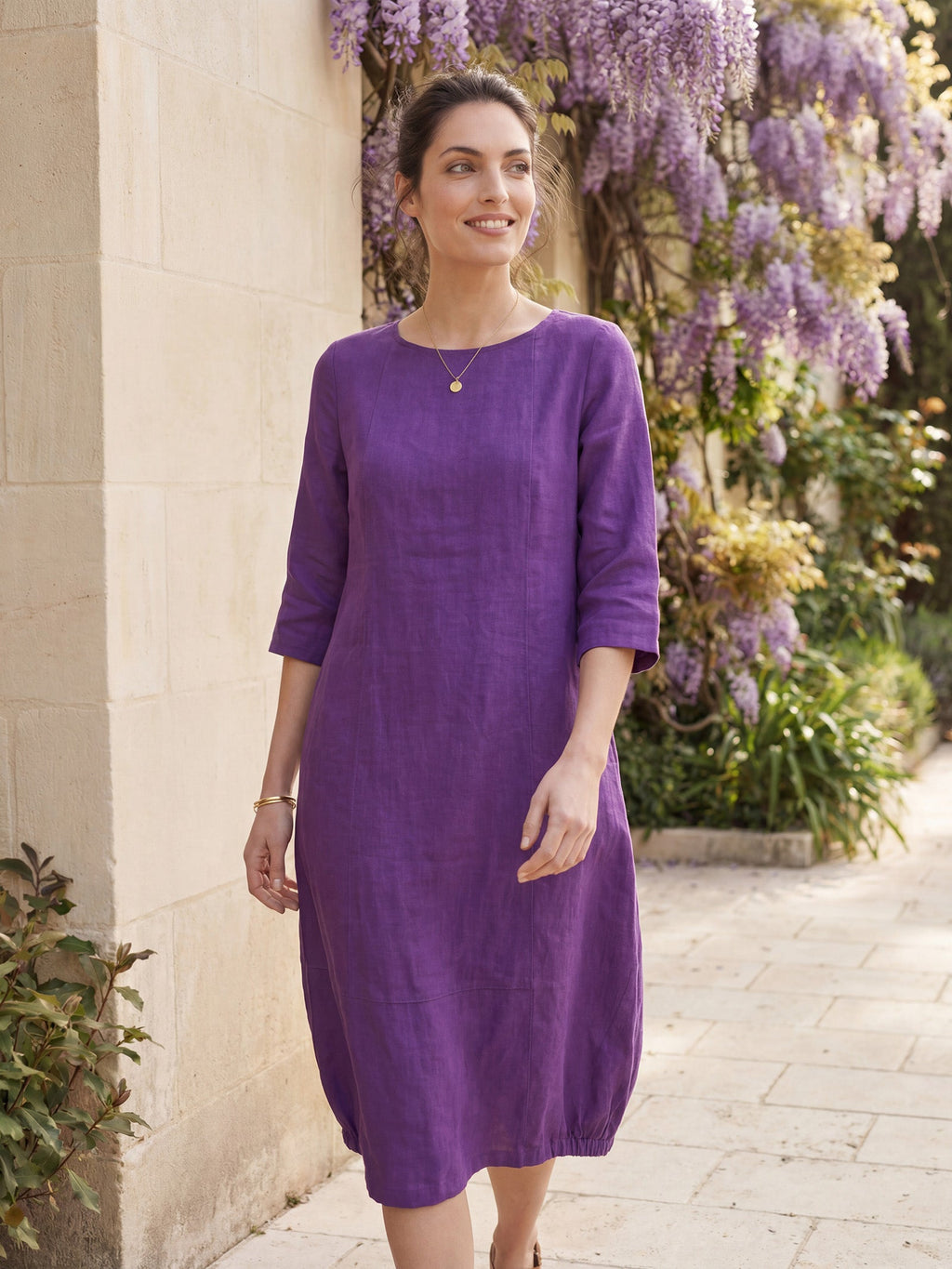 LINTICO 100% Linen Collarless Mid-Length Dress SOFIA — detail shot 6