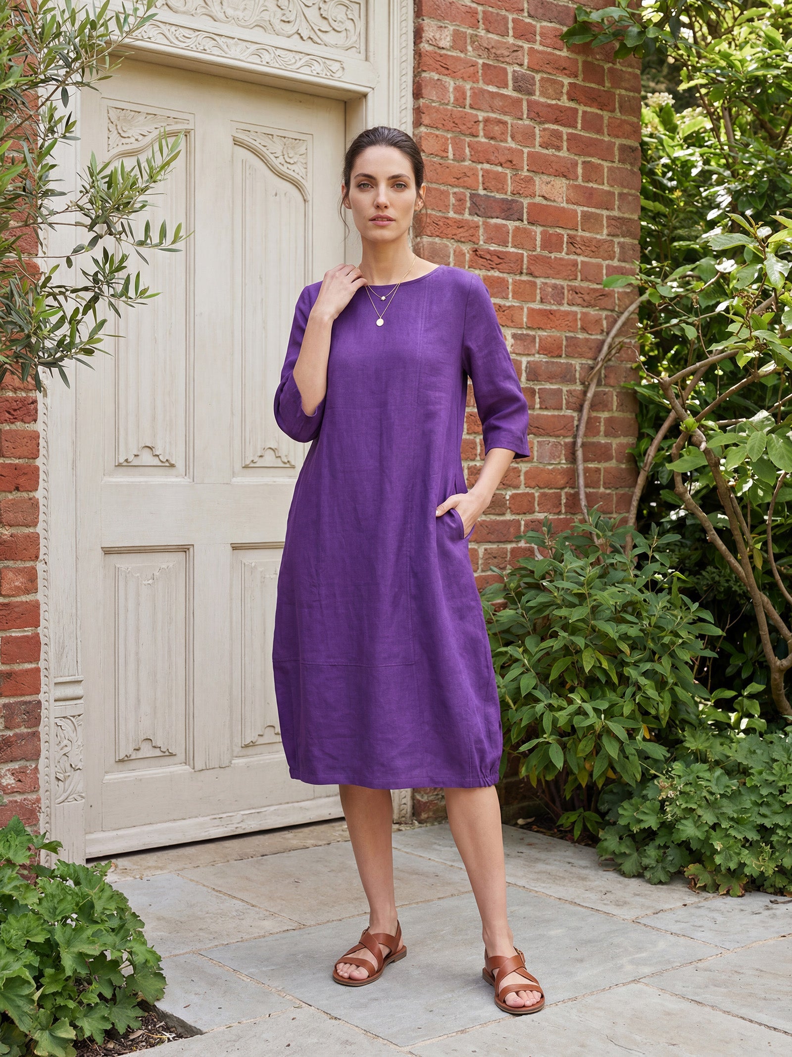 LINTICO 100% Linen Collarless Mid-Length Dress SOFIA — dresses-midi dresses-linen category context