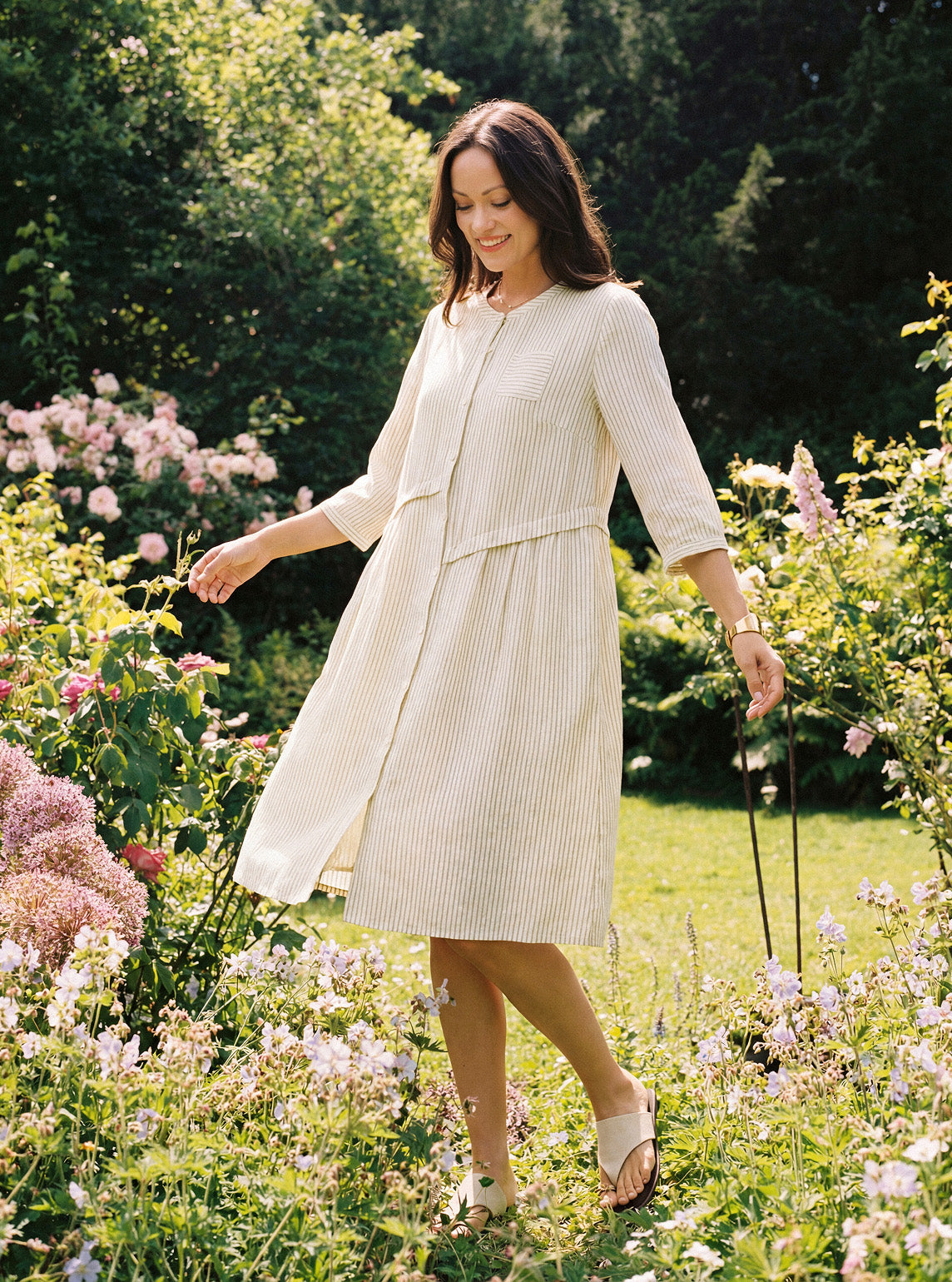 LINTICO Linen-Lyocell Deconstructed Asymmetric Front Pleat Midi Dress EULALIE — detail close-up