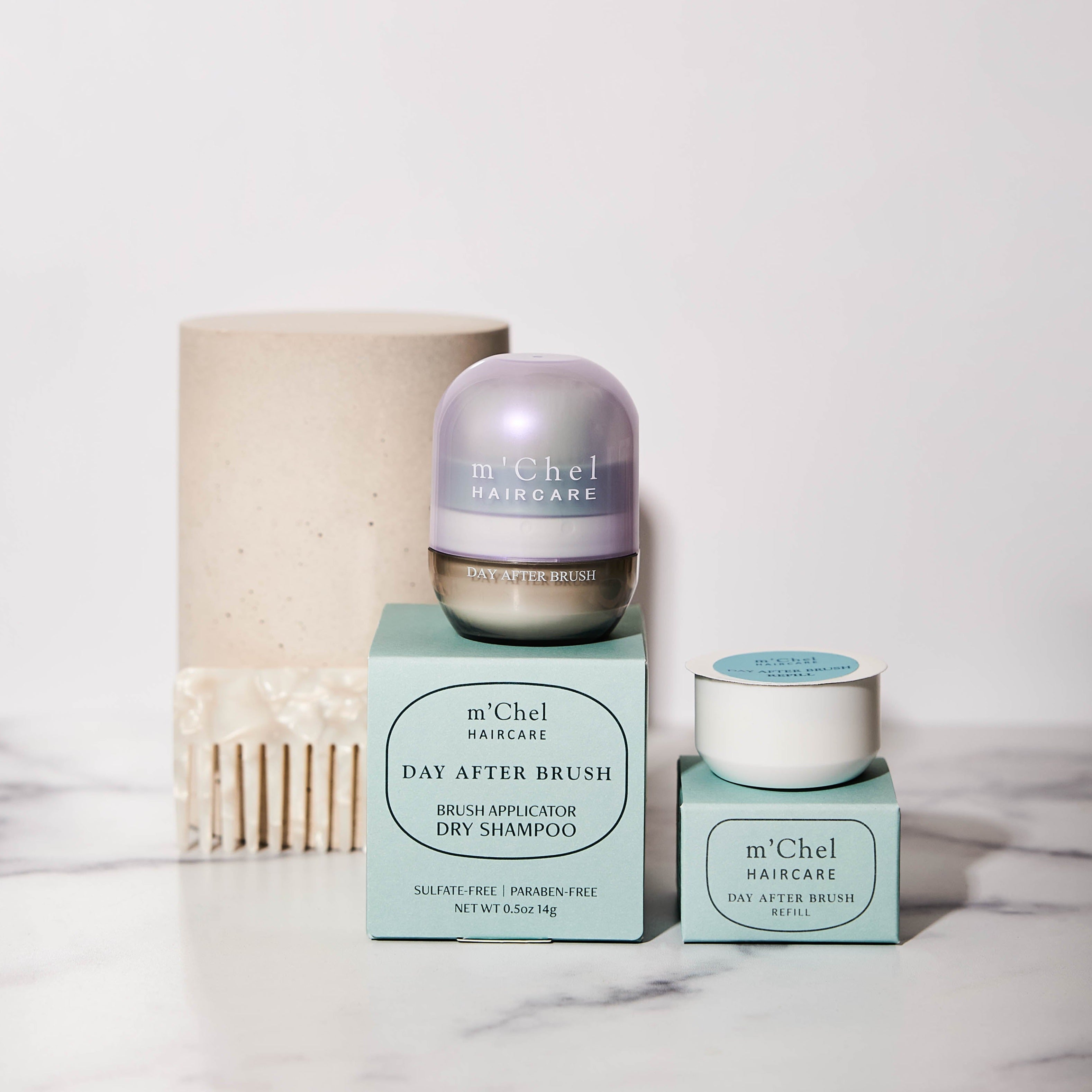 m'Chel Haircare Day After™ Brush + Refill Bundle Clean Dry Shampoo — detail close-up
