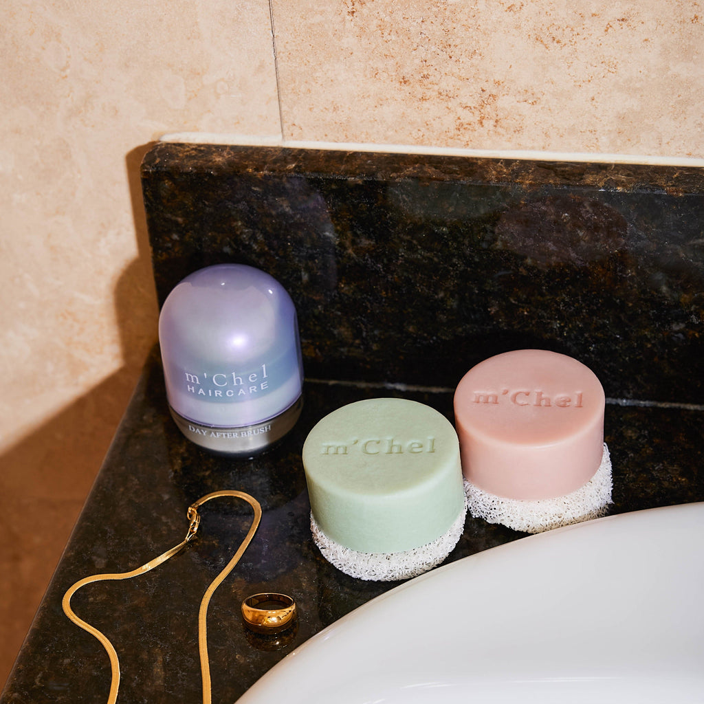 m'Chel Haircare Day After Brush + Refill + Bars Bundle — detail close-up