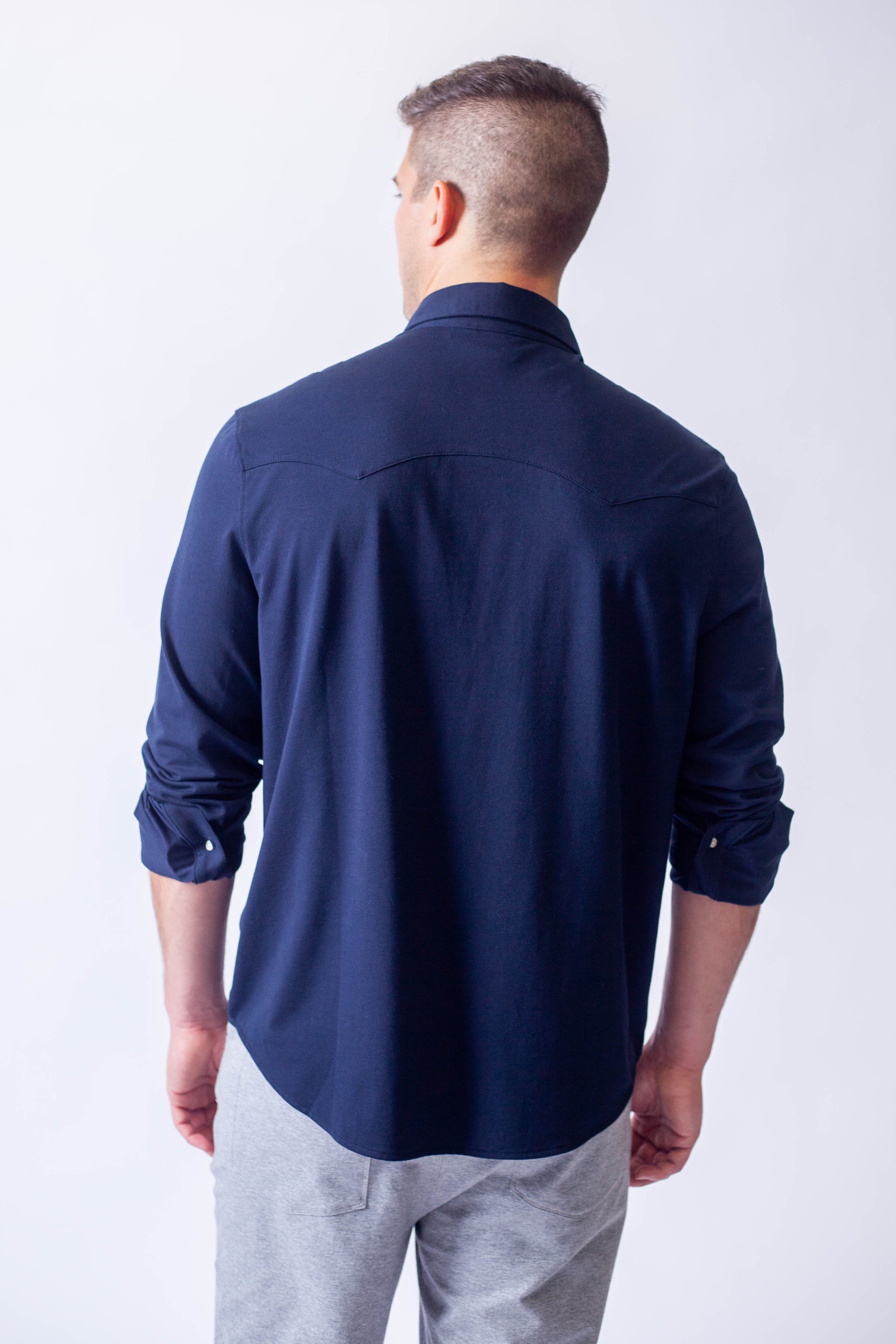 Buki Buki’s Cinqo Western Tech Shirt - Navy — back view