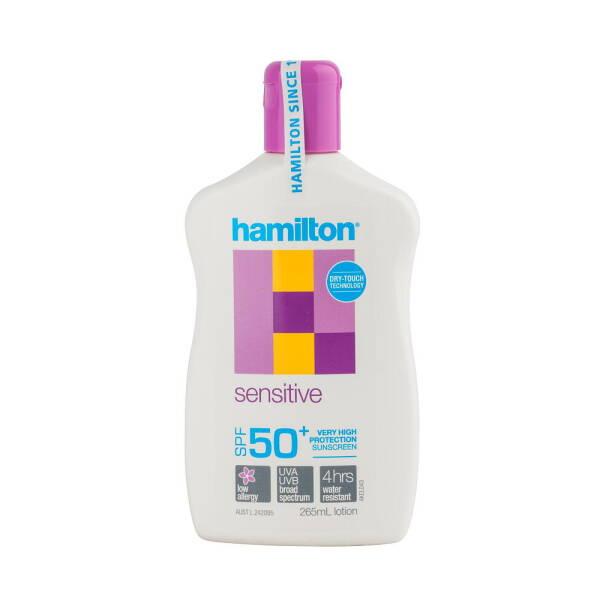 Hamilton Sensitive SPF50+ Sunscreen Lotion for Sensitive Skin - Fragrance-Free, Water-Resistant, Non-Greasy Sun Protection