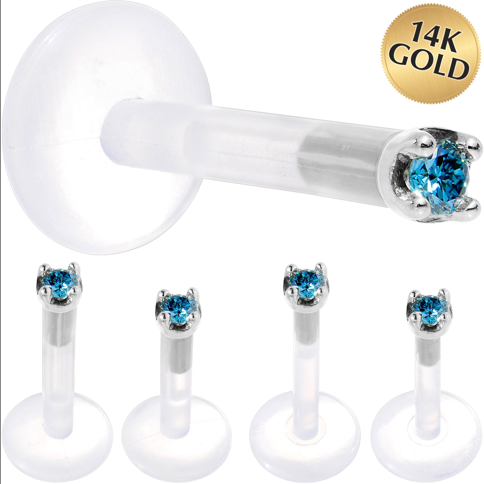 BodyCandy Solid 14K White Gold 1.5mm Genuine Blue Diamond Bioplast Push in Monroe — main product shot