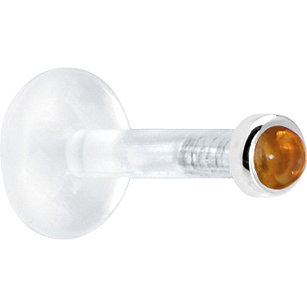 BodyCandy Solid 14K White Gold 2mm Genuine Citrine Bioplast Push in Monroe — detail close-up