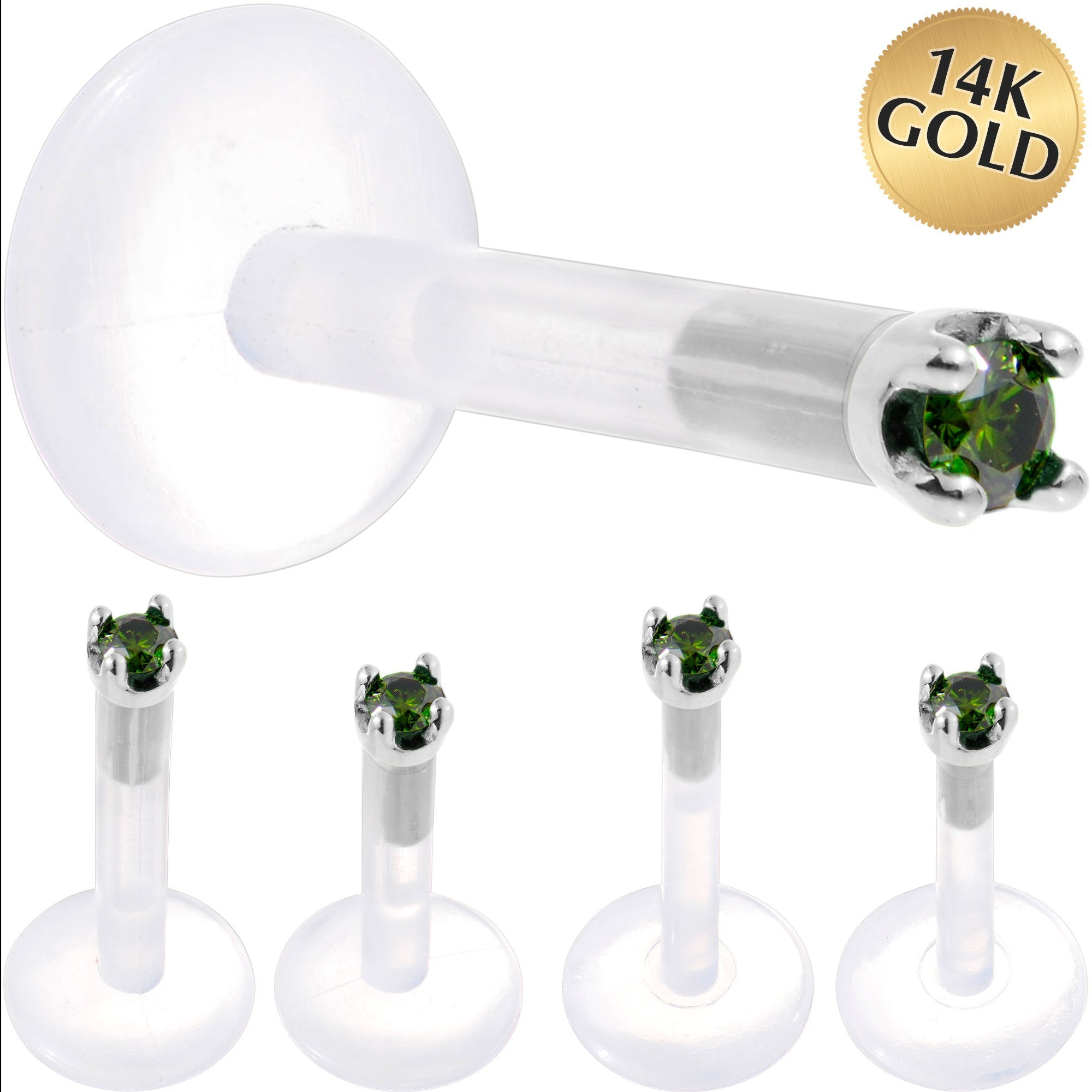 BodyCandy Solid 14K White Gold 1.5mm Genuine Green Diamond Bioplast Push in Monroe — main product shot