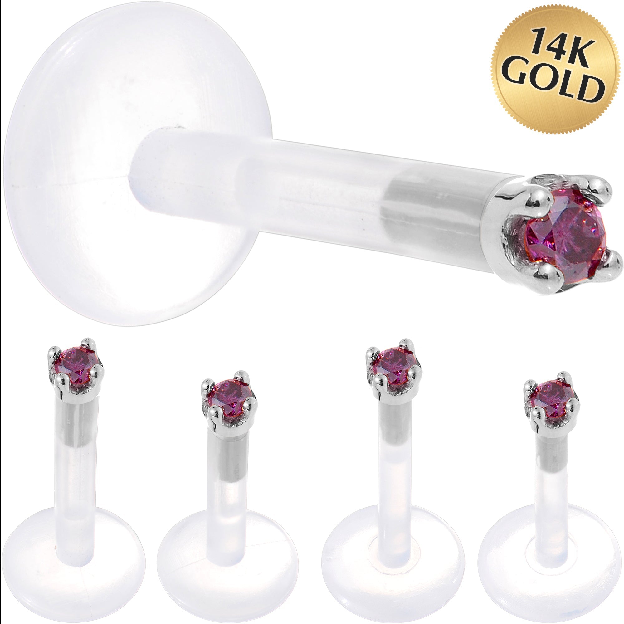 BodyCandy Solid 14K White Gold 1.5mm Genuine Purple Diamond Bioplast Push in Monroe — main product shot