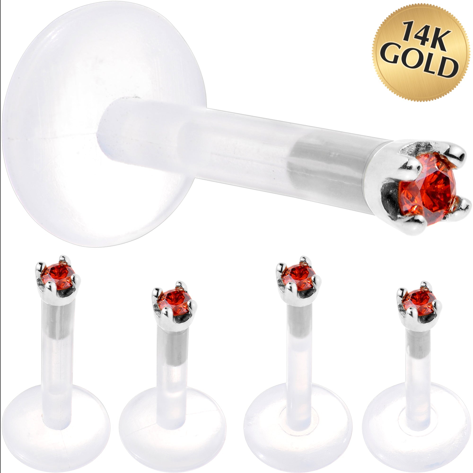 BodyCandy Solid 14K White Gold 1.5mm Genuine Red Diamond Bioplast Push in Monroe — main product shot