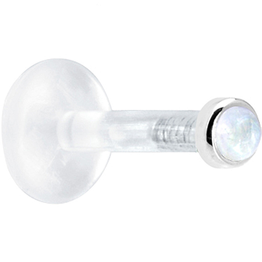 BodyCandy Solid 14K White Gold 2mm Genuine Rainbow Moonstone Bioplast Push in Monroe — detail close-up