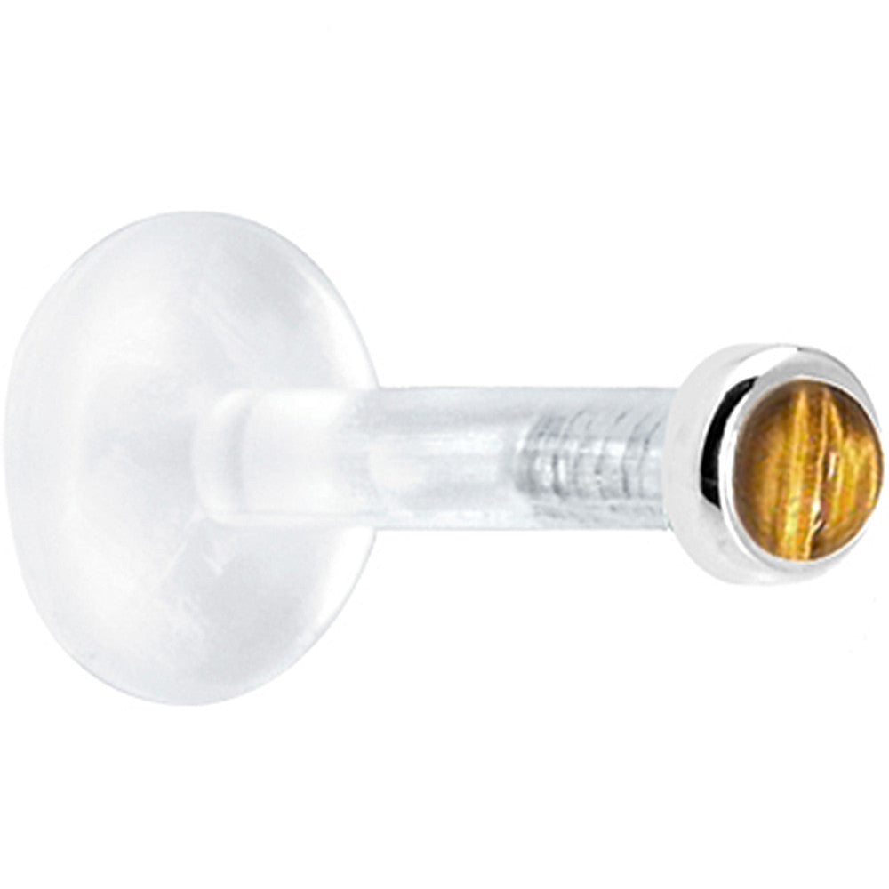 BodyCandy Solid 14K White Gold 2mm Genuine Tiger Eye Bioplast Push in Monroe — detail close-up