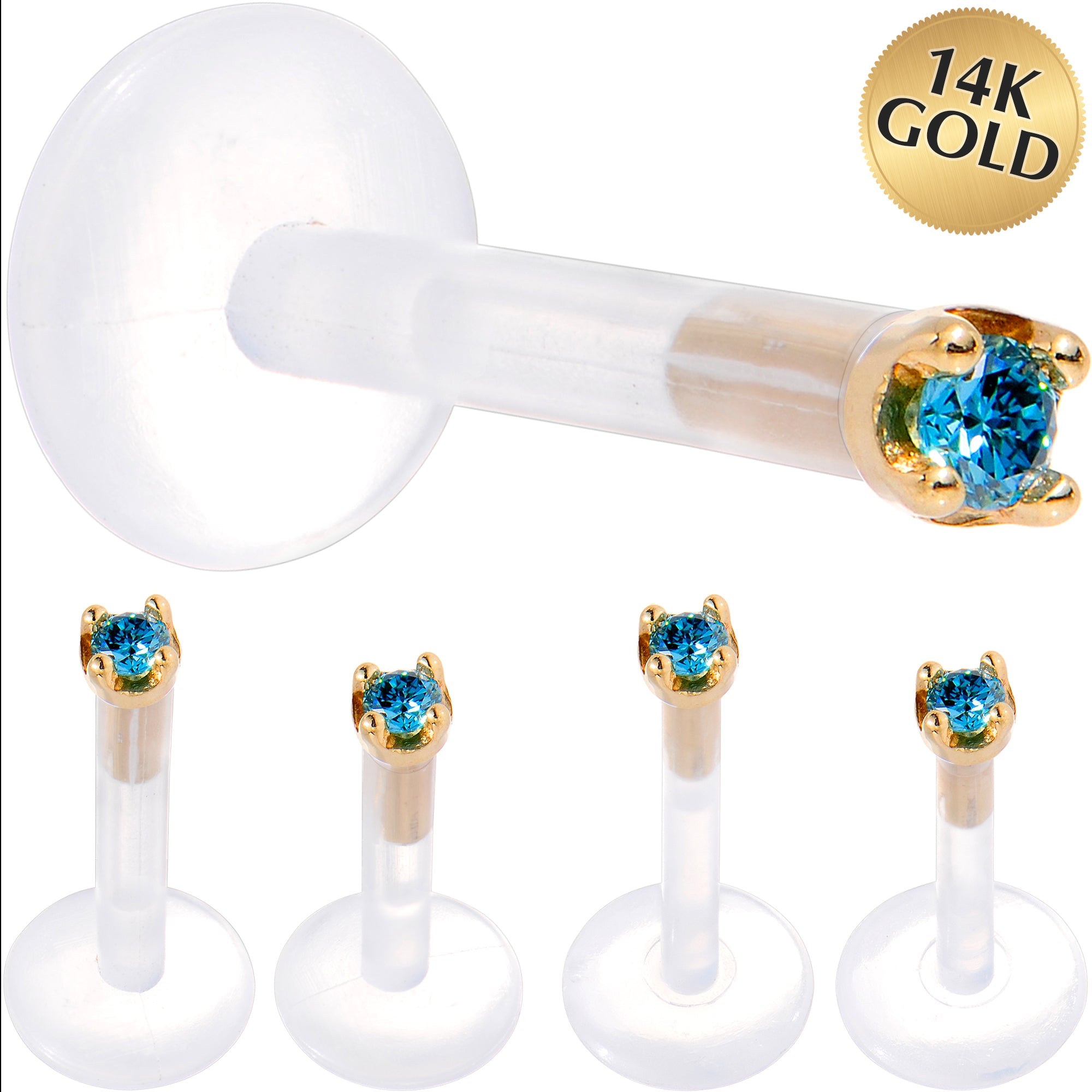 BodyCandy Solid 14K Yellow Gold 1.5mm Genuine Blue Diamond Bioplast Push in Monroe — main product shot