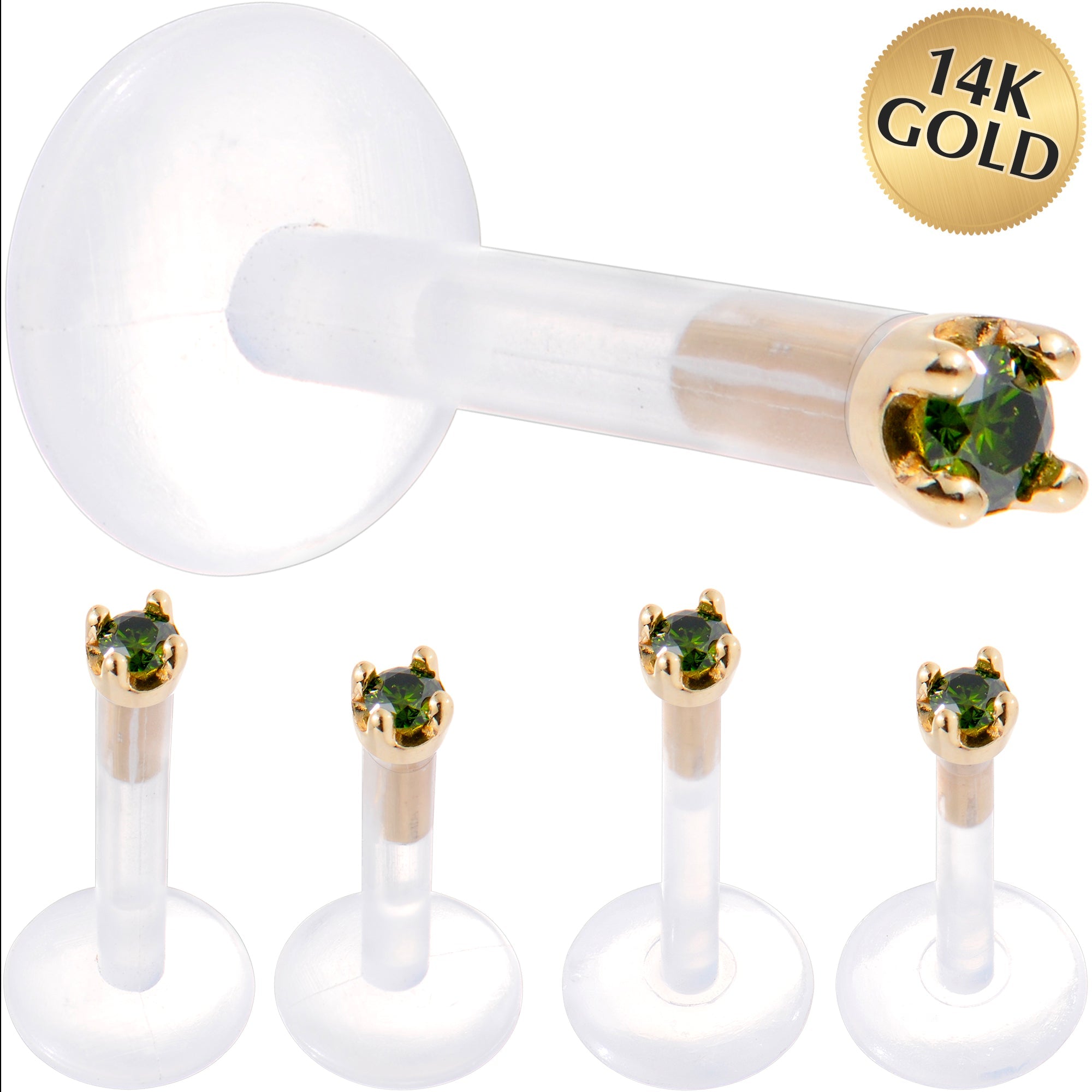 BodyCandy Solid 14K Yellow Gold 1.5mm Genuine Green Diamond Bioplast Push in Monroe — main product shot