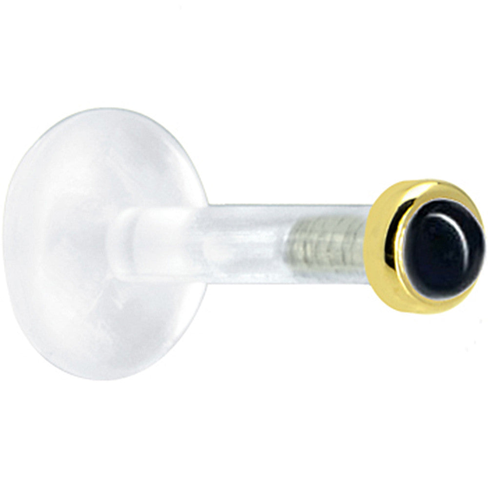 BodyCandy Solid 14K Yellow Gold 2mm Genuine Onyx Bioplast Push in Monroe — detail close-up
