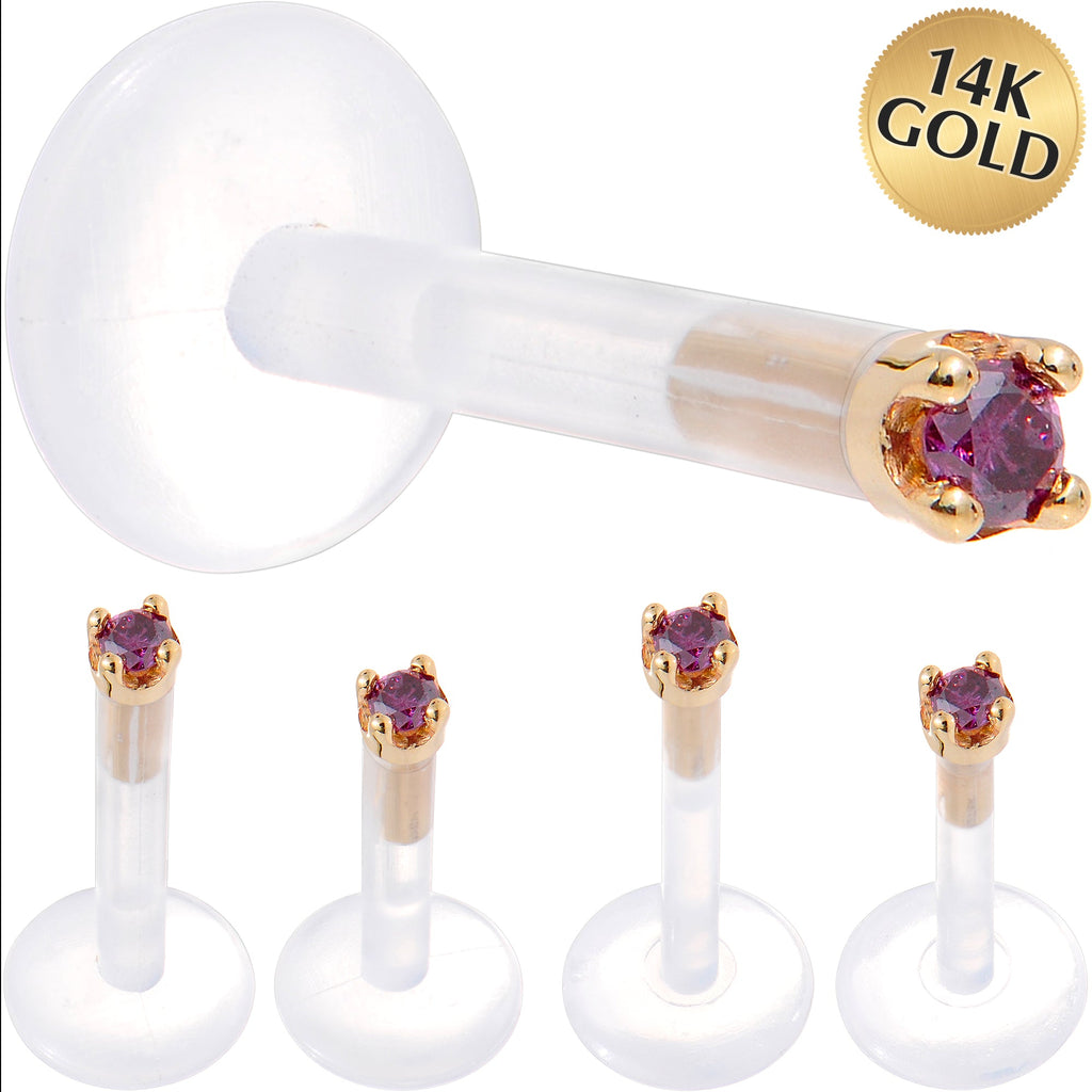 BodyCandy Solid 14K Yellow Gold 1.5mm Genuine Purple Diamond Bioplast Push in Monroe — main product shot