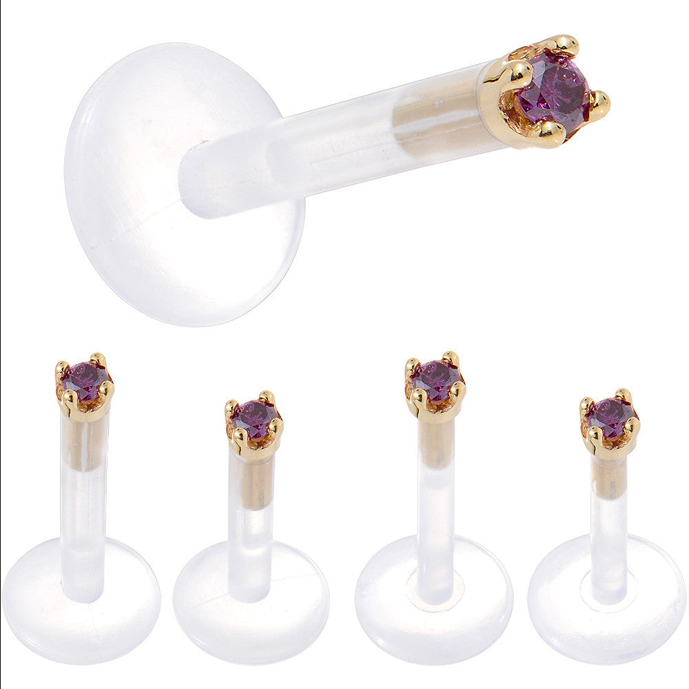 BodyCandy Solid 14K Yellow Gold 1.5mm Genuine Purple Diamond Bioplast Push in Monroe — alternative angle