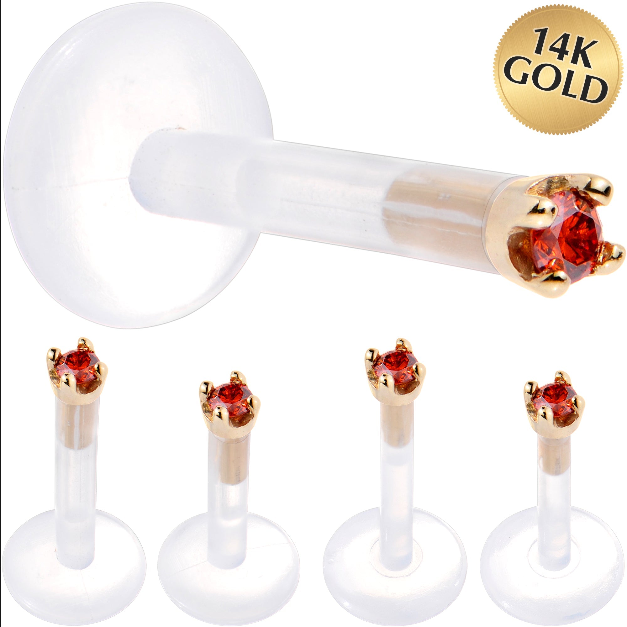 BodyCandy Solid 14K Yellow Gold 1.5mm Genuine Red Diamond Bioplast Push in Monroe — main product shot