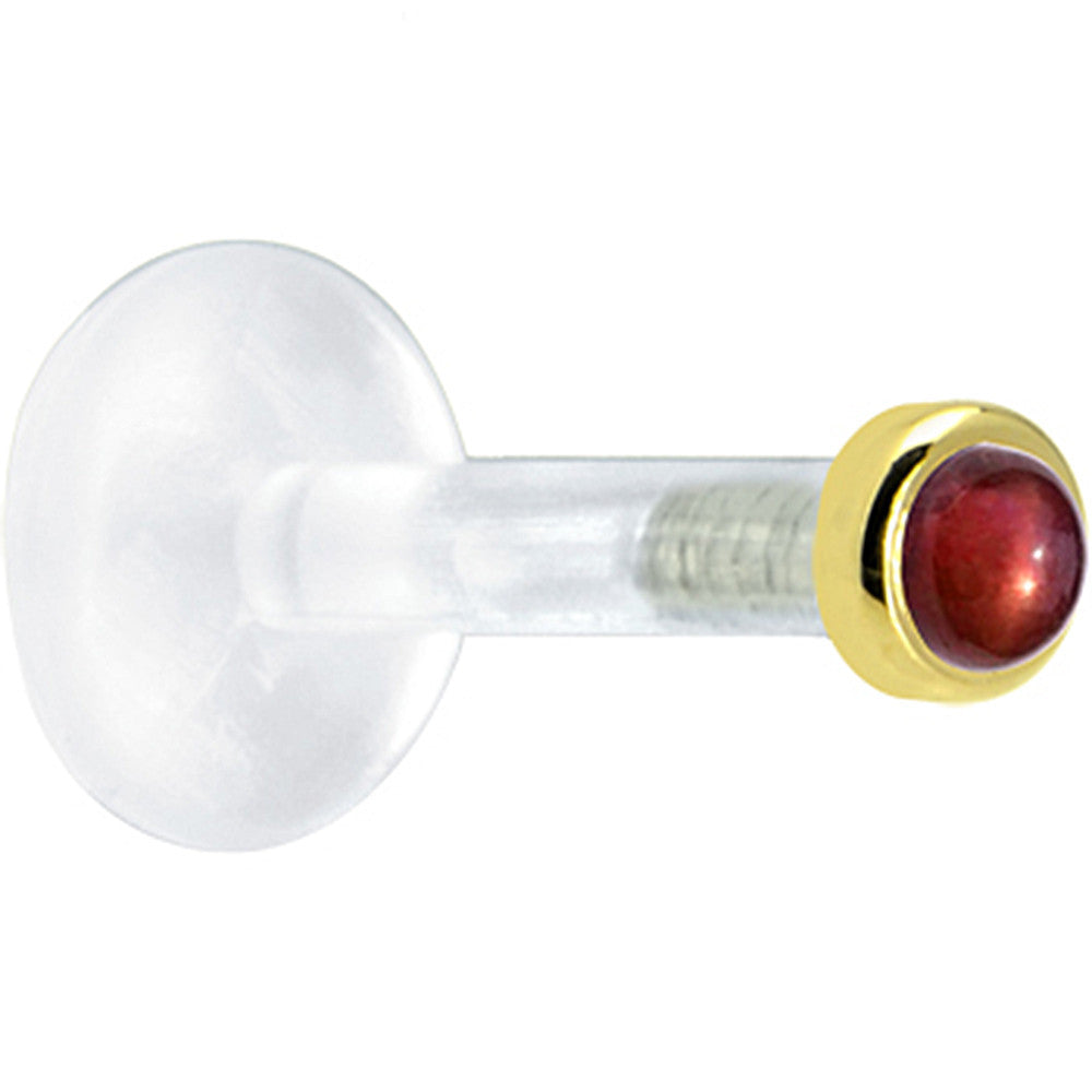 BodyCandy Solid 14K Yellow Gold 2mm Genuine Red Garnet Bioplast Push in Monroe — detail close-up