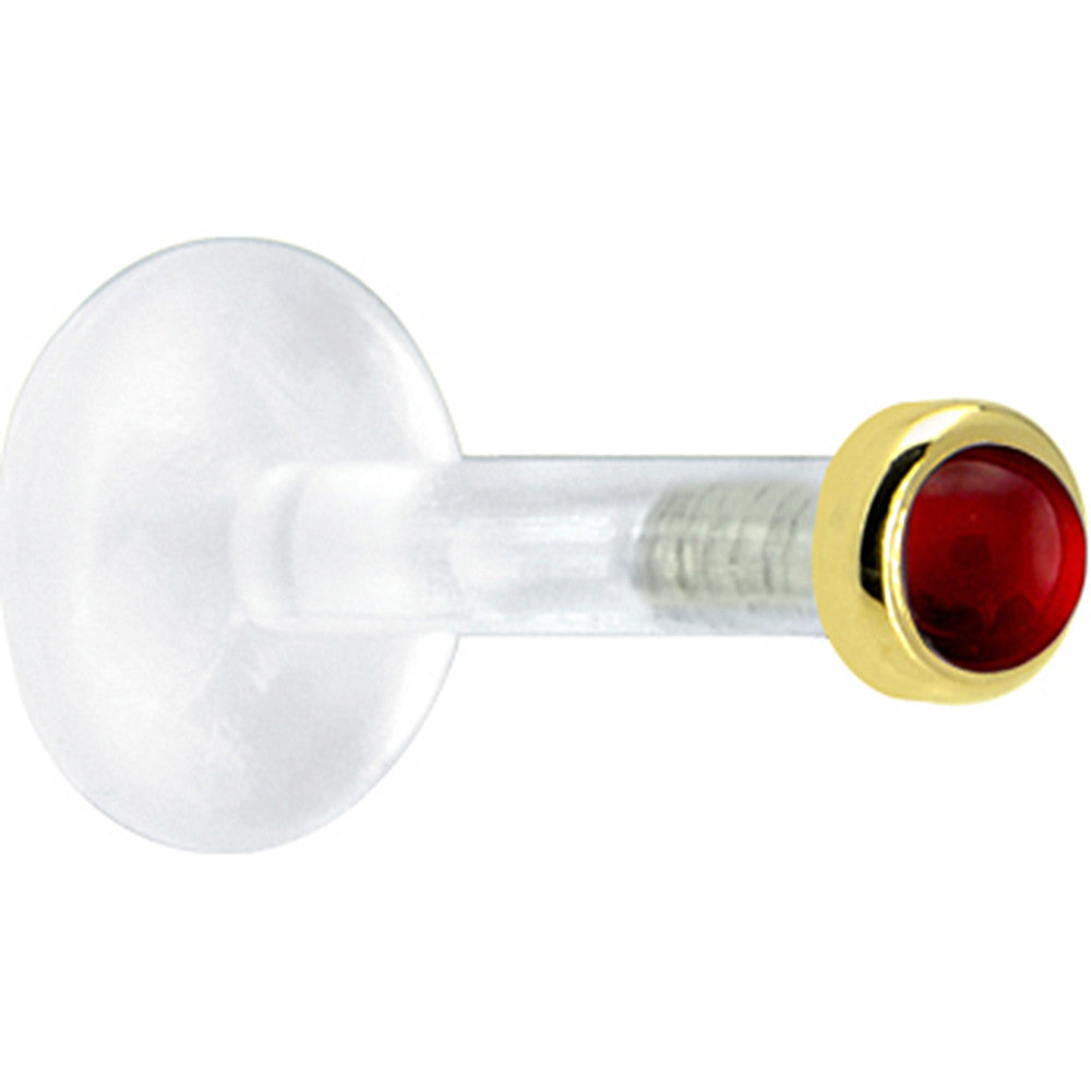 BodyCandy Solid 14K Yellow Gold 2mm Genuine Ruby Bioplast Push in Monroe — detail close-up