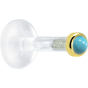 Solid 14K Yellow Gold 2mm Genuine Turquoise Bioplast Push in Monroe