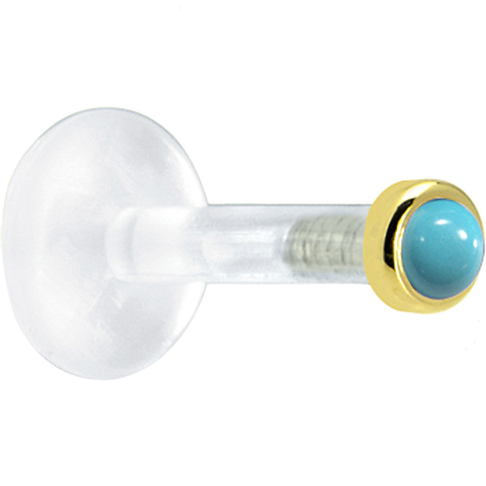 BodyCandy Solid 14K Yellow Gold 2mm Genuine Turquoise Bioplast Push in Monroe — main product shot