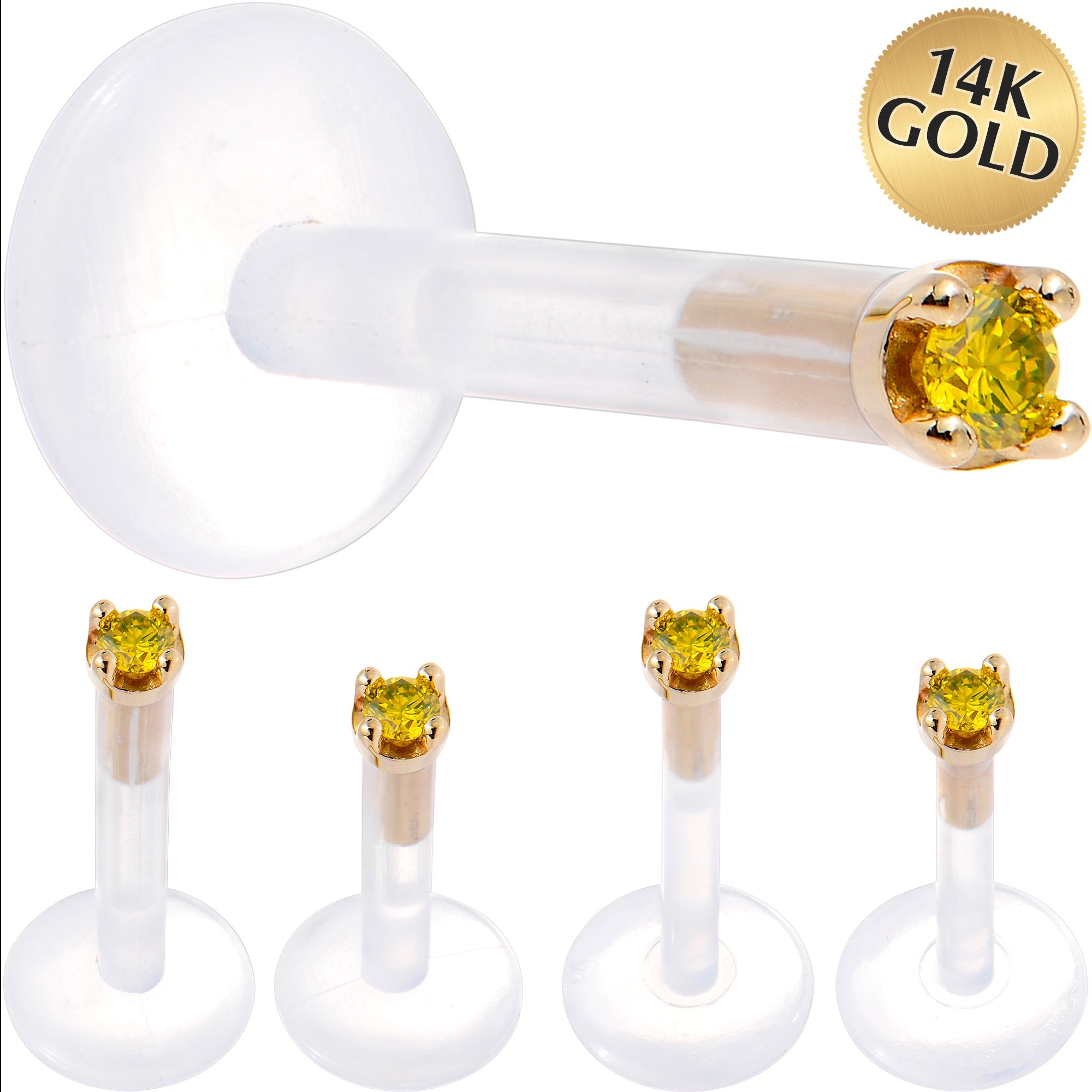 BodyCandy Solid 14K Yellow Gold 1.5mm Genuine Yellow Diamond Bioplast Push in Monroe — main product shot