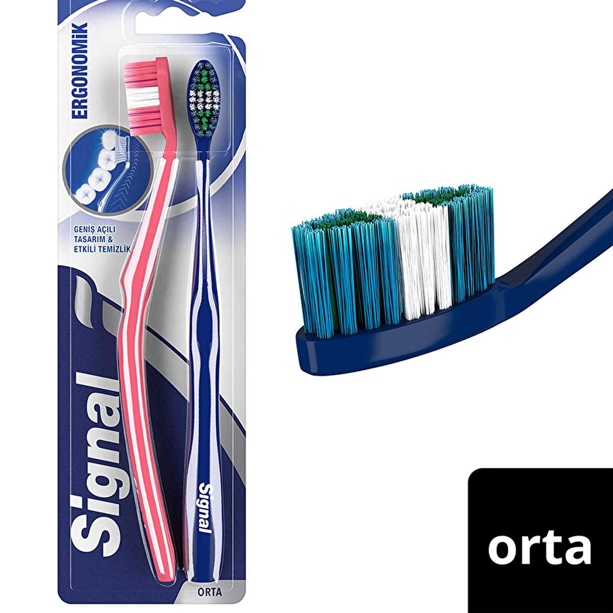 Signal Ergonomic Manual Toothbrush for Effective Oral Hygiene - Comfortable Brushing Experience - 1+1 Offer