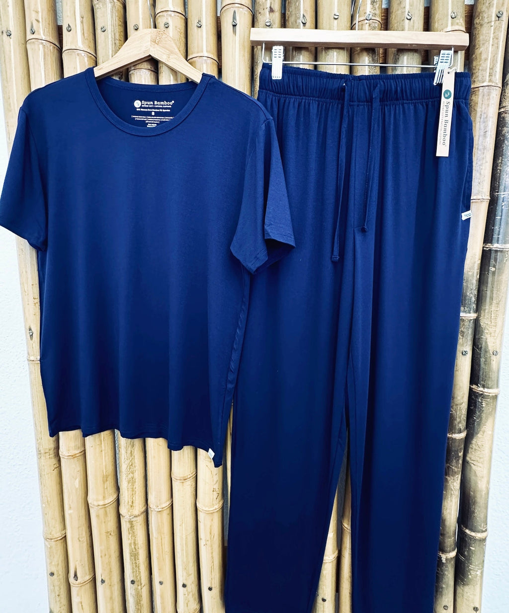Spun Bamboo Men's Soft Bamboo Lounge Pajama Set - Short Sleeve Top & Pants — fabric or material detail